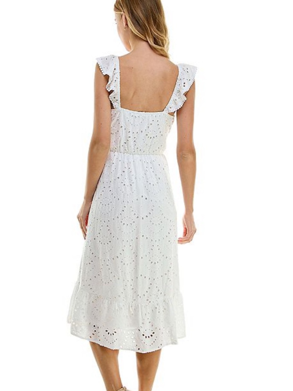 Lily Rose White Eyelet Midi Dress with Ruffle Straps - Picture 2 of 16